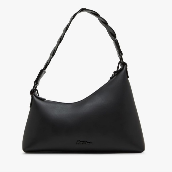 Betsey Johnson Black Kilter Rosette Asymmetrical Bag - Picture 3 of 8